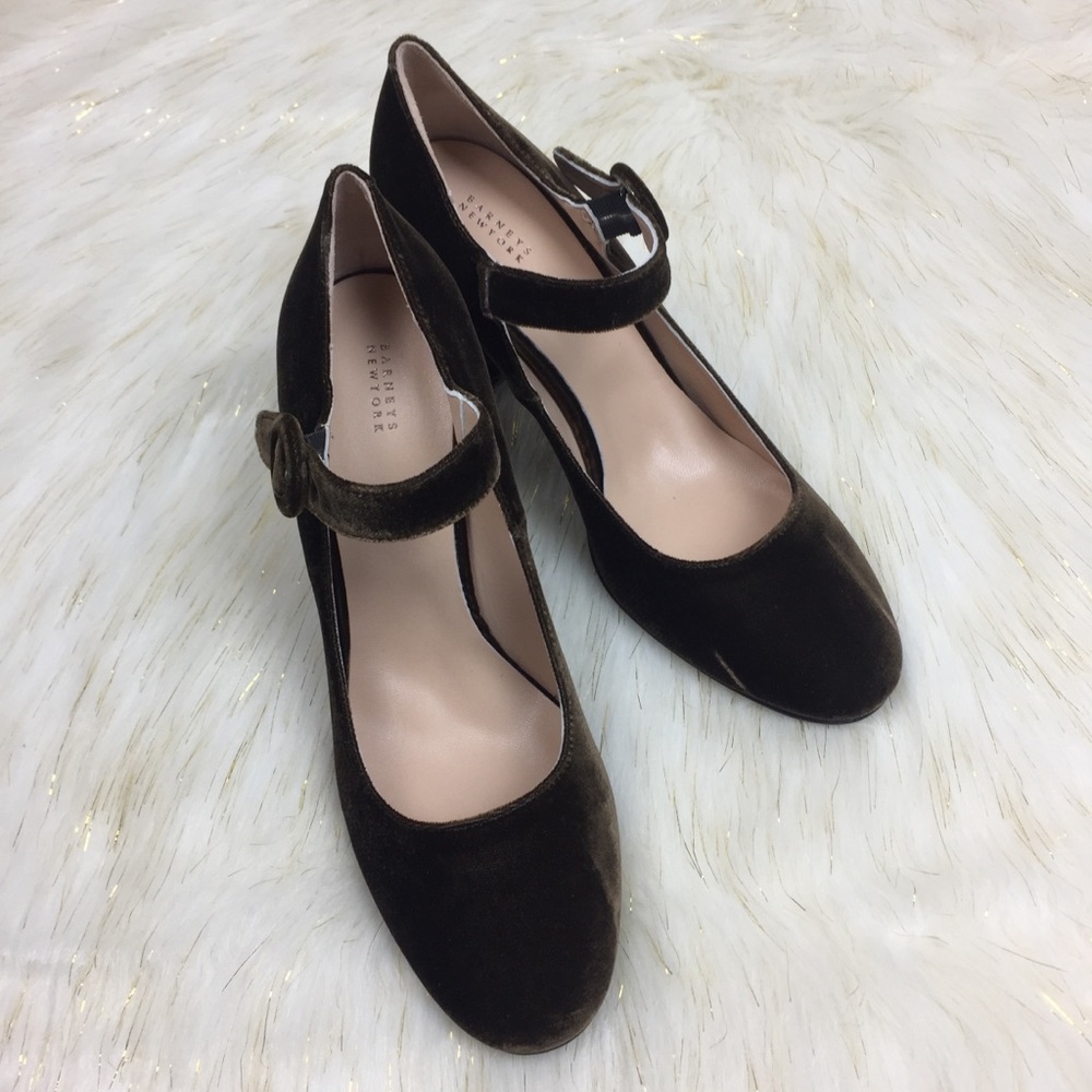 Barney’s New York Chocolate Velvet Mary Jane Pumps